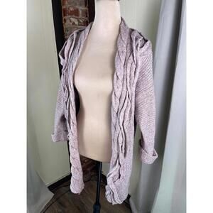 Women's Pink Cable Knit Open Front Cardigan Sweater